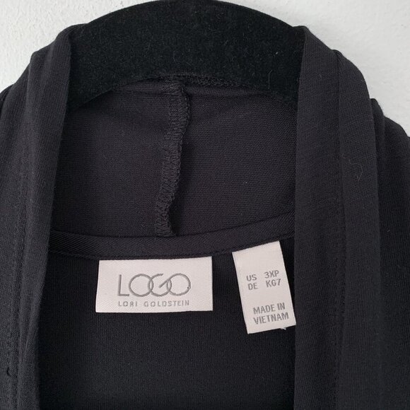 LOGO Lori Goldstein Black Size 3XP Cardigan Open Front Sheer Hem Asymmetrical - Picture 4 of 7